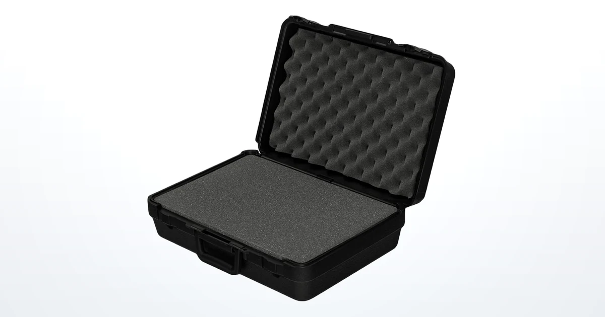 An open carrying case with plain sheet foam in the base and lid, ready to be cut to a product