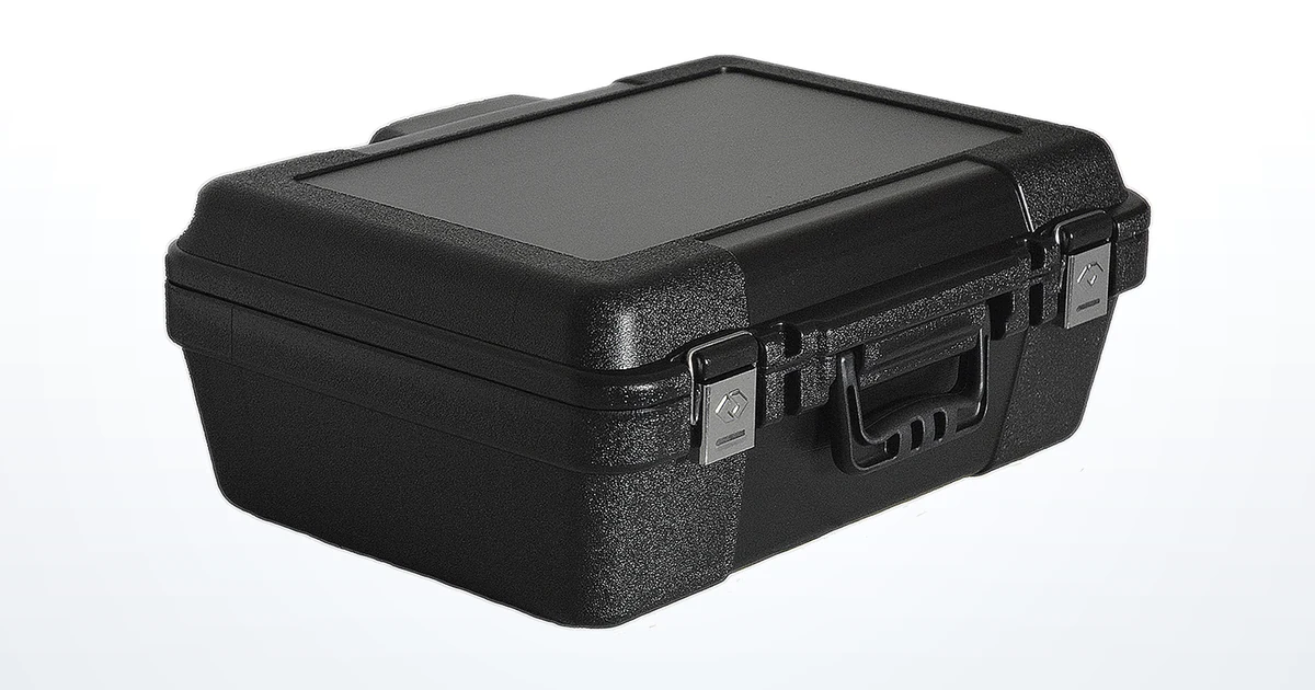 A single black double-wall Blow Molded carrying case shown closed at a three-quarter angle