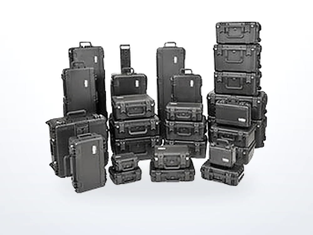 Heavy Duty Watertight carrying cases, several with in-line wheels and pull handles